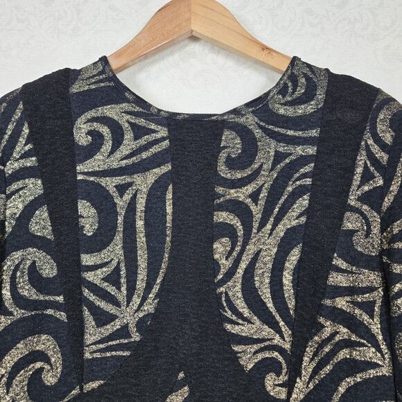 Kayla by Tally Taylor Sheath Midi Dress sz 14 Black Metallic Gold Stretch Fitted - Picture 3 of 16